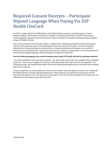 Required Consent Excerpts- Participant Stipend Language When Paying Via USF Health ClinCard