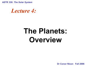 The Planets: Overview Lecture 4: The Solar System