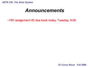 Announcements HW assignment #2 due back today, Tuesday, 9/26. • The Solar System