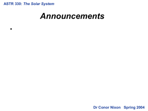 Announcements • The Solar System Dr Conor Nixon   Spring 2004