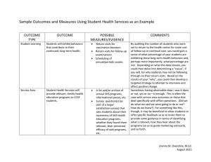 Sample Outcomes and Measures Using Student Health Services as an... OUTCOME POSSIBLE COMMENTS