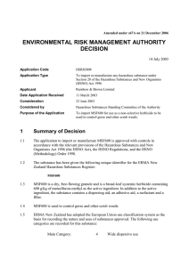 ENVIRONMENTAL RISK MANAGEMENT AUTHORITY DECISION  14 July 2003