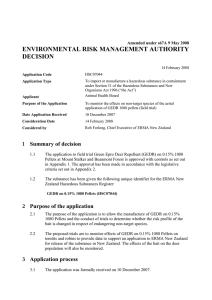 ENVIRONMENTAL RISK MANAGEMENT AUTHORITY DECISION Amended under s67A 9 May 2008