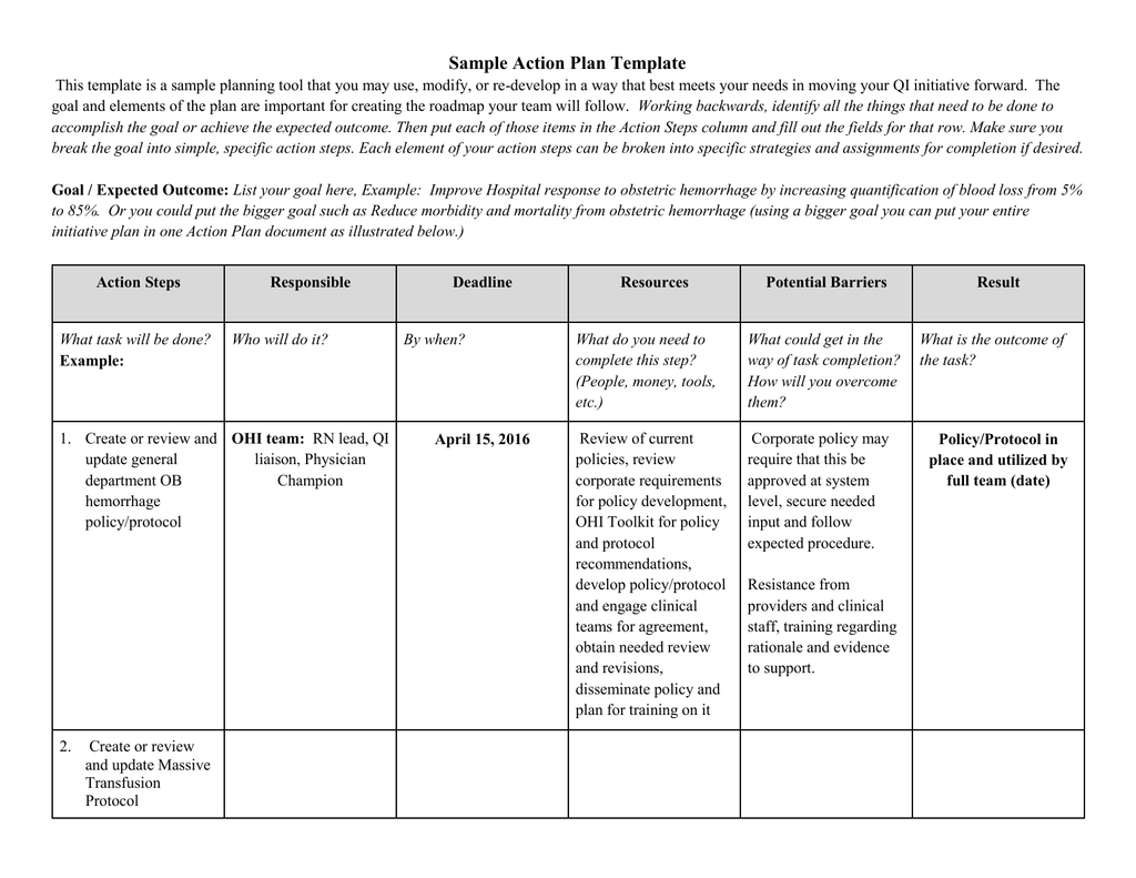 Action Plan Format Example