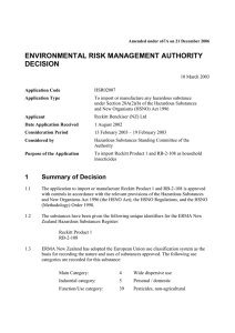 ENVIRONMENTAL RISK MANAGEMENT AUTHORITY DECISION