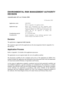 ENVIRONMENTAL RISK MANAGEMENT AUTHORITY DECISION Amended under s67A on 1 October 2006