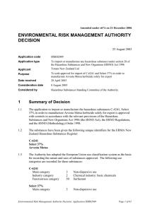ENVIRONMENTAL RISK MANAGEMENT AUTHORITY DECISION  25 August 2003
