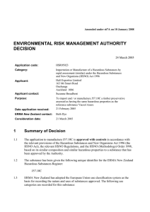 ENVIRONMENTAL RISK MANAGEMENT AUTHORITY DECISION  24 March 2005