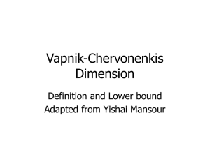 Vapnik-Chervonenkis Dimension Definition and Lower bound Adapted from Yishai Mansour