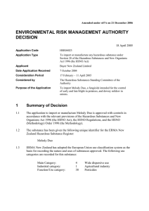 ENVIRONMENTAL RISK MANAGEMENT AUTHORITY DECISION 18 April 2005