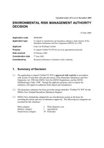 ENVIRONMENTAL RISK MANAGEMENT AUTHORITY DECISION  23 July 2002
