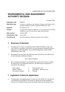 ENVIRONMENTAL RISK MANAGEMENT AUTHORITY DECISION  26 August 2002
