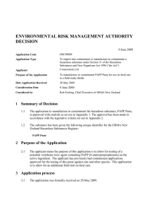 ENVIRONMENTAL RISK MANAGEMENT AUTHORITY DECISION 9 June 2009