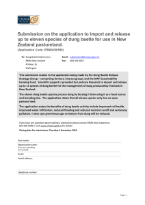 Submission on the application to import and release up to eleven species of dung beetle for use in New Zealand pastureland.