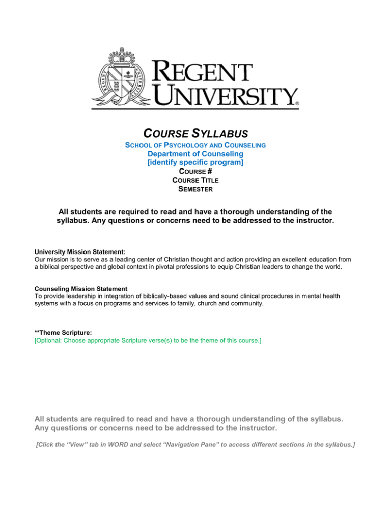 Counseling Syllabus Template