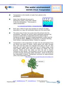 AC3.9  The water environment WATER CYCLE: Transpiration