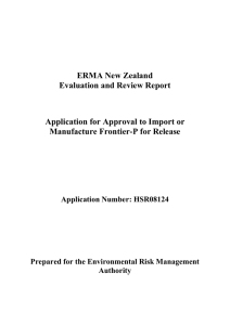 ERMA New Zealand Evaluation and Review Report Application for Approval to Import or Manufacture Frontier-P for Release