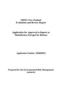 ERMA New Zealand Evaluation and Review Report Application for Approval to Import or Manufacture Eurogel for Release
