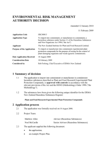 ENVIRONMENTAL RISK MANAGEMENT AUTHORITY DECISION Amended 12 January 2010 11 February 2009