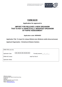 FORM NO1R Application for approval to IMPORT FOR RELEASE A NEW ORGANISM