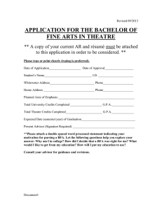 APPLICATION FOR THE BACHELOR OF FINE ARTS IN THEATRE