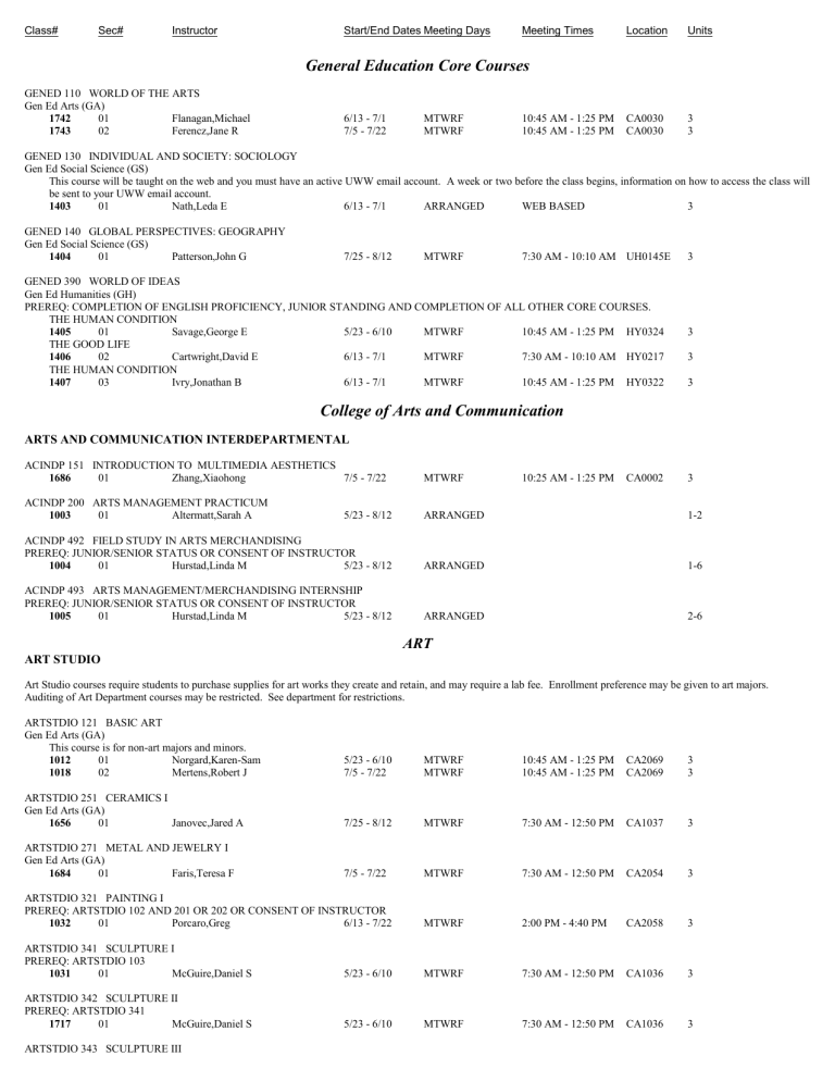 General Education Core Courses