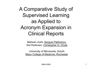 A Comparative Study of Supervised Learning as Applied to Acronym Expansion in