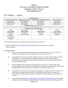 Minutes University Curriculum Committee Meeting September 6, 2013, 2:15 p.m.