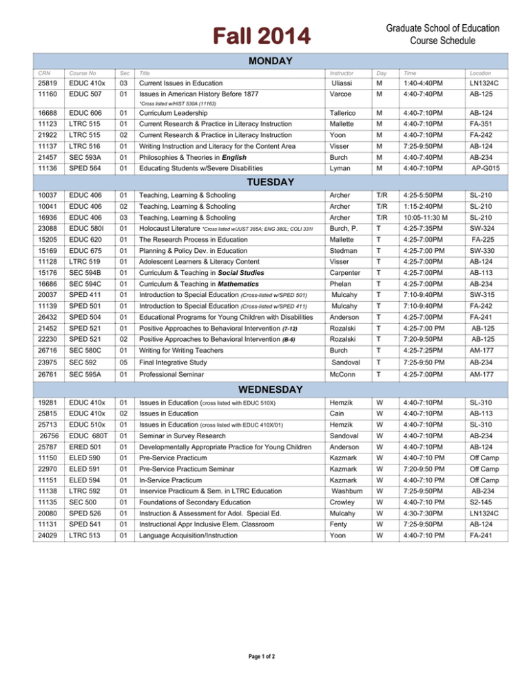 Fall 2014 Schedule