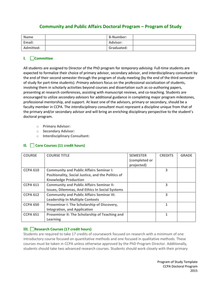 Program Of Study Template