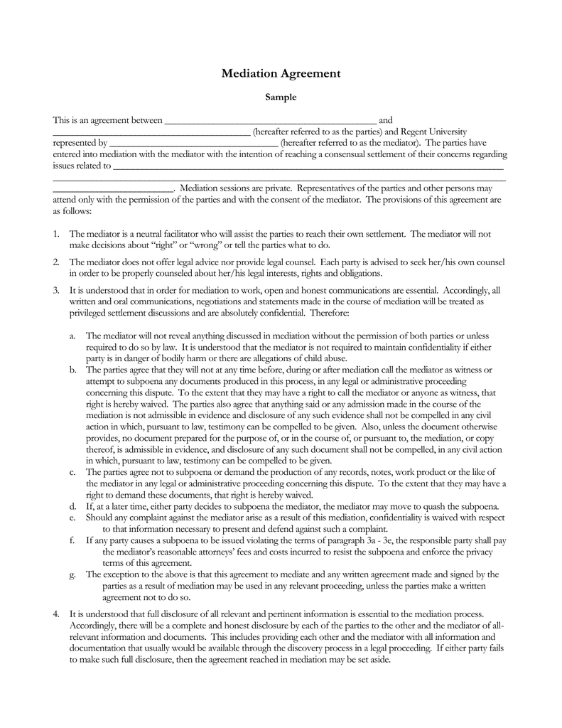 Sample Mediation Agreement Classles Democracy