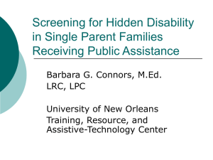 Screening for Hidden Disability in Single Parent Families Receiving Public Assistance