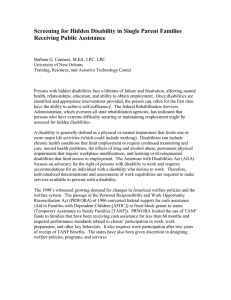 Screening for Hidden Disability in Single Parent Families Receiving Public Assistance