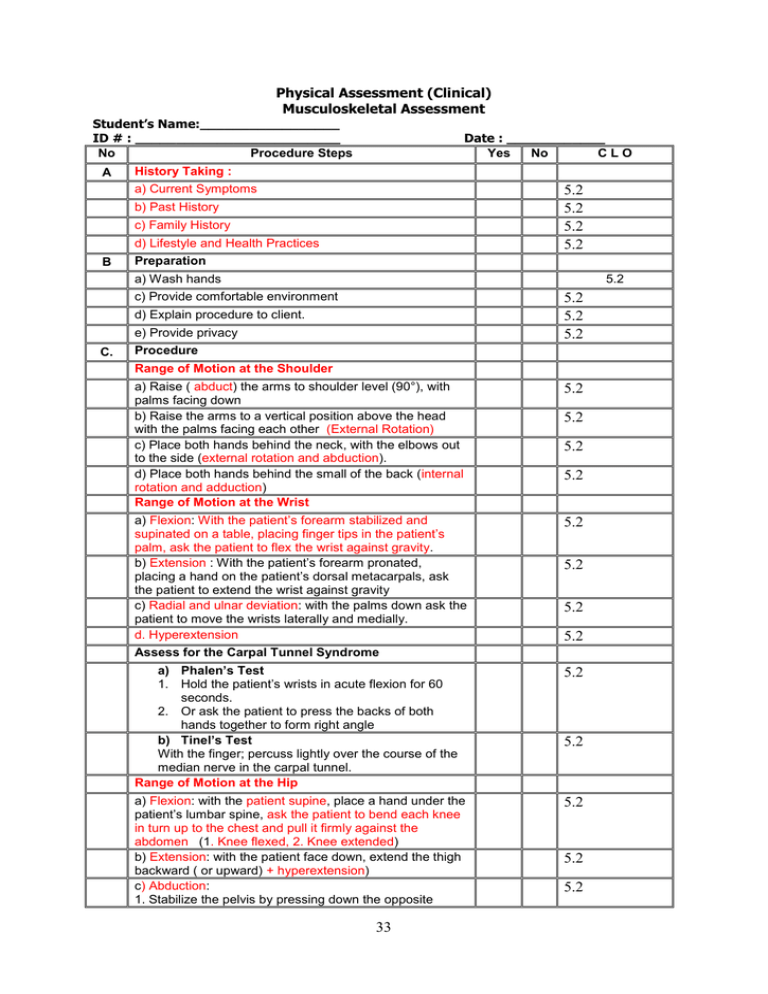 Musculoskeletal Assessment