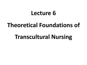 Lecture 6 Theoretical Foundations of Transcultural Nursing