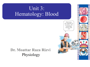 Unit 3: Hematology: Blood Dr. Moattar Raza Rizvi Physiology