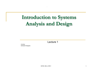 Introduction to Systems Analysis and Design Lecture 1 ISTM 280, GWU