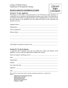 College of Health Sciences Department of Occupational Therapy  HUMAN SERVICE EXPERIENCE FORM