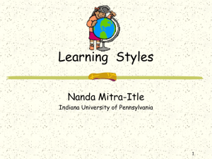 Learning  Styles Nanda Mitra-Itle Indiana University of Pennsylvania 1