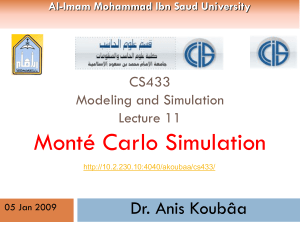 Monté Carlo Simulation Dr. Anis Koubâa CS433 Modeling and Simulation