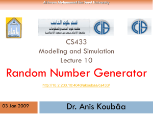 Random Number Generator Dr. Anis Koubâa CS433 Modeling and Simulation