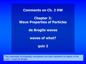 Comments on Ch. 2 HW Chapter 3: Wave Properties of Particles