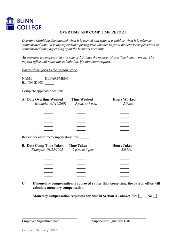 Overtime Comp Time Form