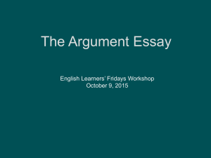 The Argument Essay English Learners’ Fridays Workshop October 9, 2015