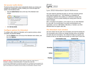 Lync 2010 Attendant Quick Reference card