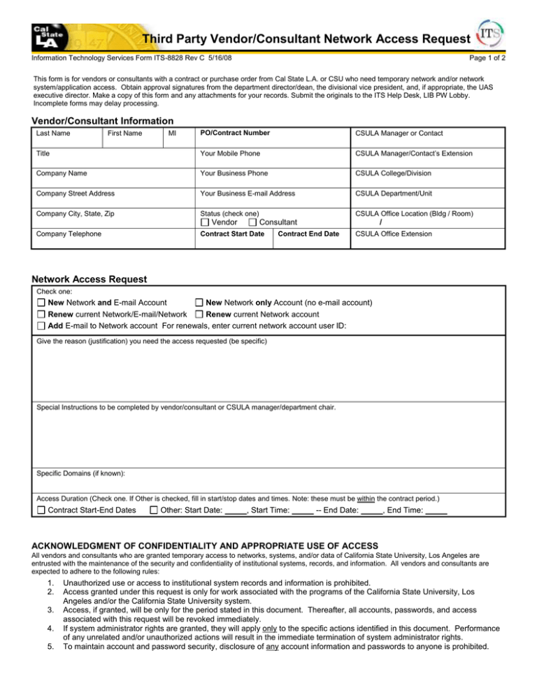 Third Party Network Access Request