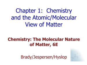 Chapter 1:  Chemistry and the Atomic/Molecular View of Matter