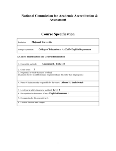 Course Specification National Commission for Academic Accreditation &amp; Assessment