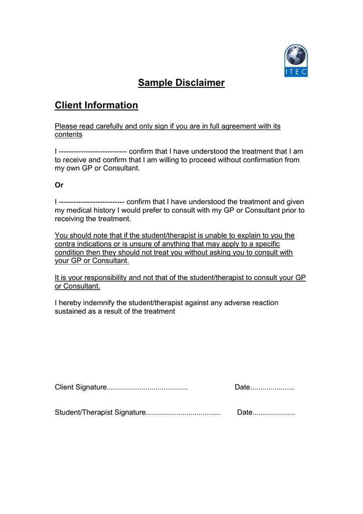 Sample Disclaimer Client Information