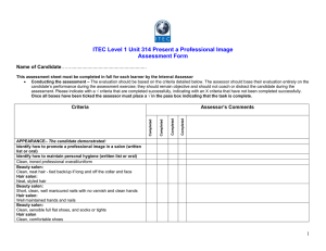 ITEC Level 1 Unit 314 Present a Professional Image Assessment Form